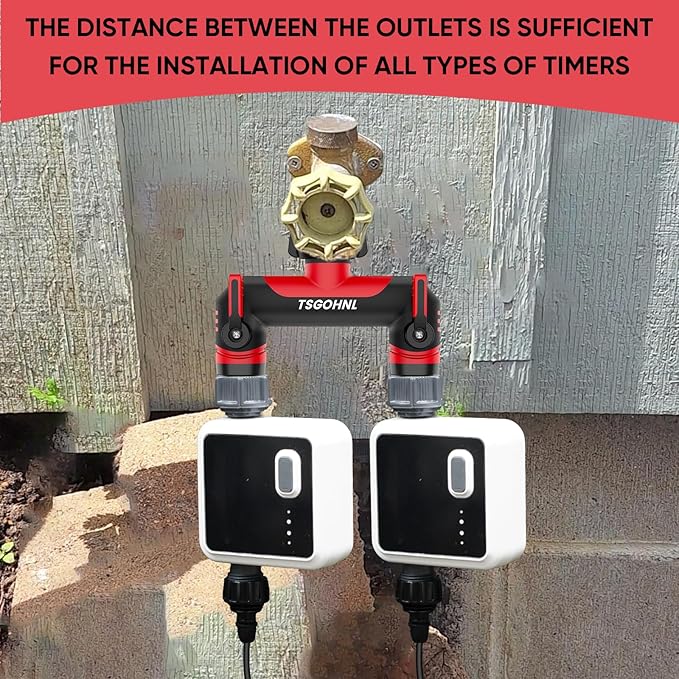 Garden Hose Splitter, 3/4-Inch Hose Manifold, Outdoor Faucet Adapter - Soft TPR Covering - Lightweight Non-Slip Sun-Resistant 2-Way Valve（red）