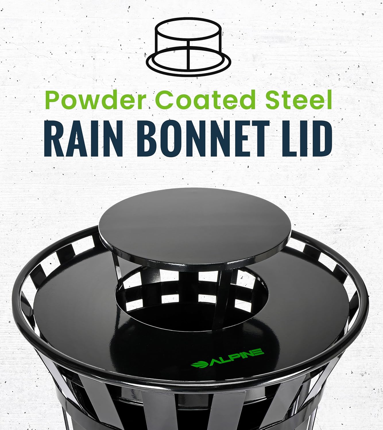 Trash can Lid for Alpine Commercial Outdoor Trash Can - Weather Resistant Round Metal Trash Can Rain Bonnet Lid