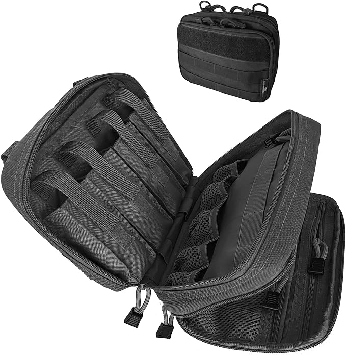 EPG Tactical Molle EDC Organizer - Large Black Modular Survival Bag with First Aid Pouch