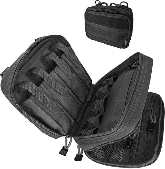 EPG Tactical Molle EDC Organizer - Large Black Modular Survival Bag with First Aid Pouch