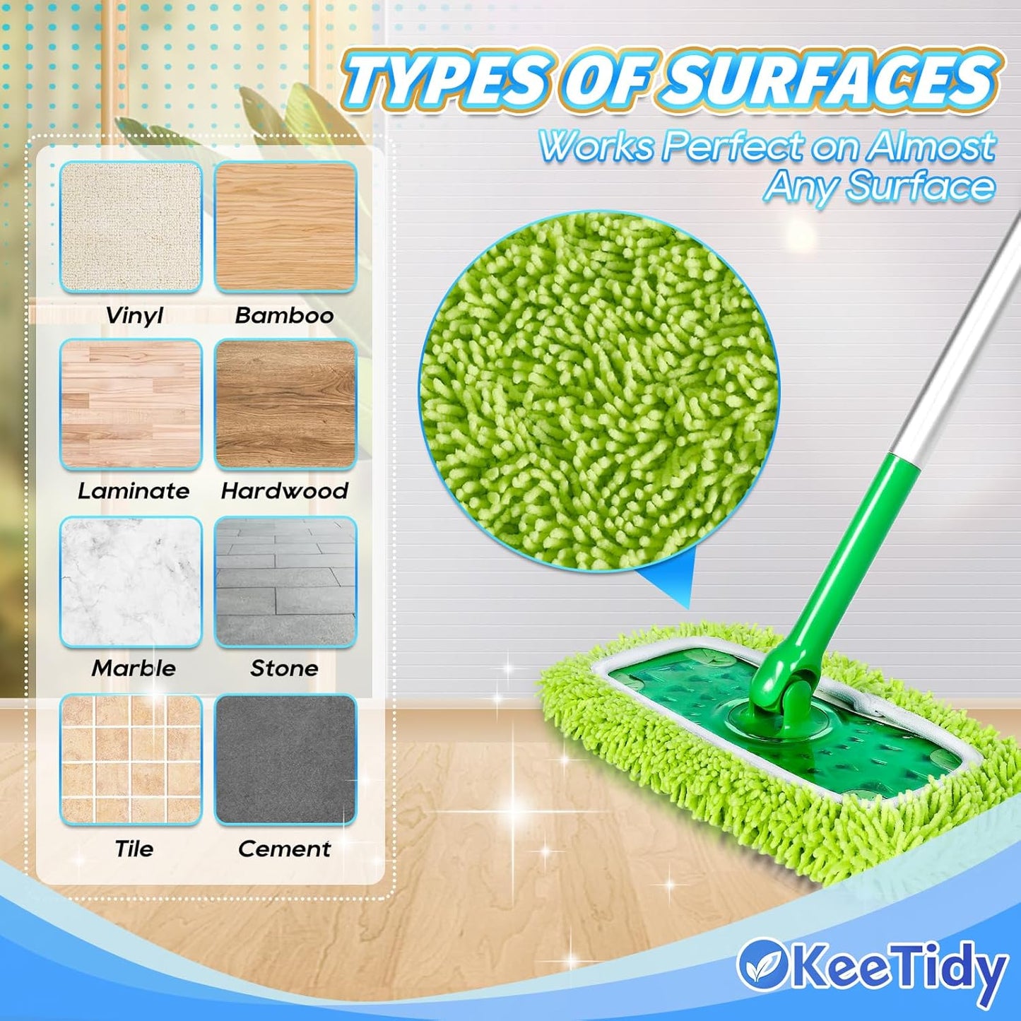 Reusable Mop Pads Compatible with Swiffer Sweeper Mops, 3 Pack 12 Inch Washable Microfiber Wet Pads Refills Dry Sweeping Cloths Heavy Duty Mop Head Replacement for Wet Dry Floor Cleaning, Green