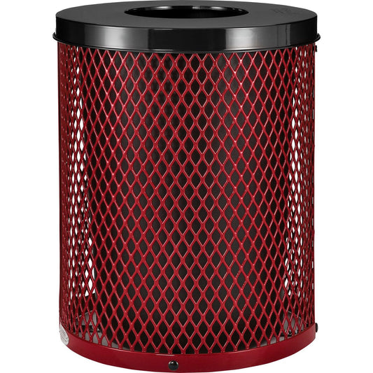 Global Industrial Outdoor Diamond Steel Trash Can with Flat Lid and Plastic Liner, 36 Gallon Capacity, Red, Thermoplastic Coating, 23-1/2" Diameter, 30" H