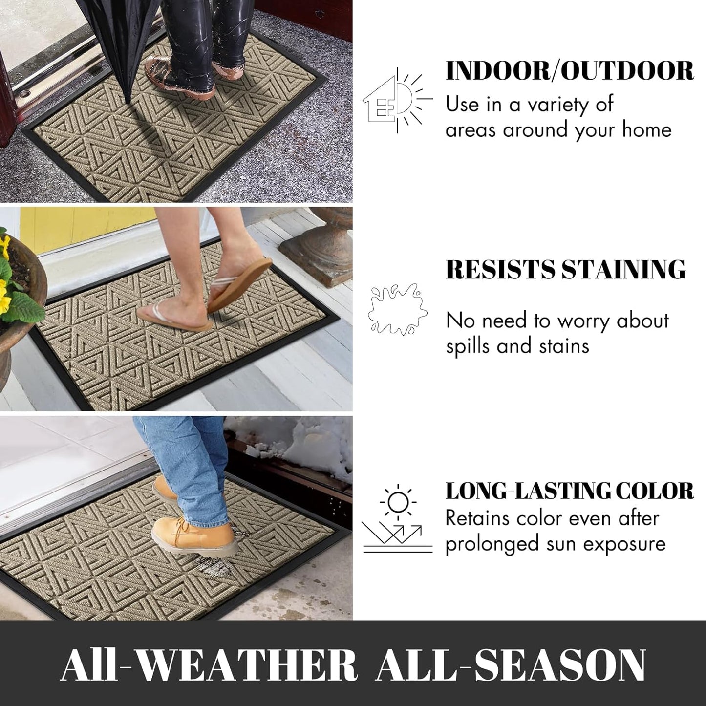 Yimobra Outdoor Mats for Front Door 29.5x17, All-Weather Waterproof Non-Slip Outdoor Door Mat Outside Eentrance, Garage/Patio Entryway Indoor Doormat, Easy Clean, Beige