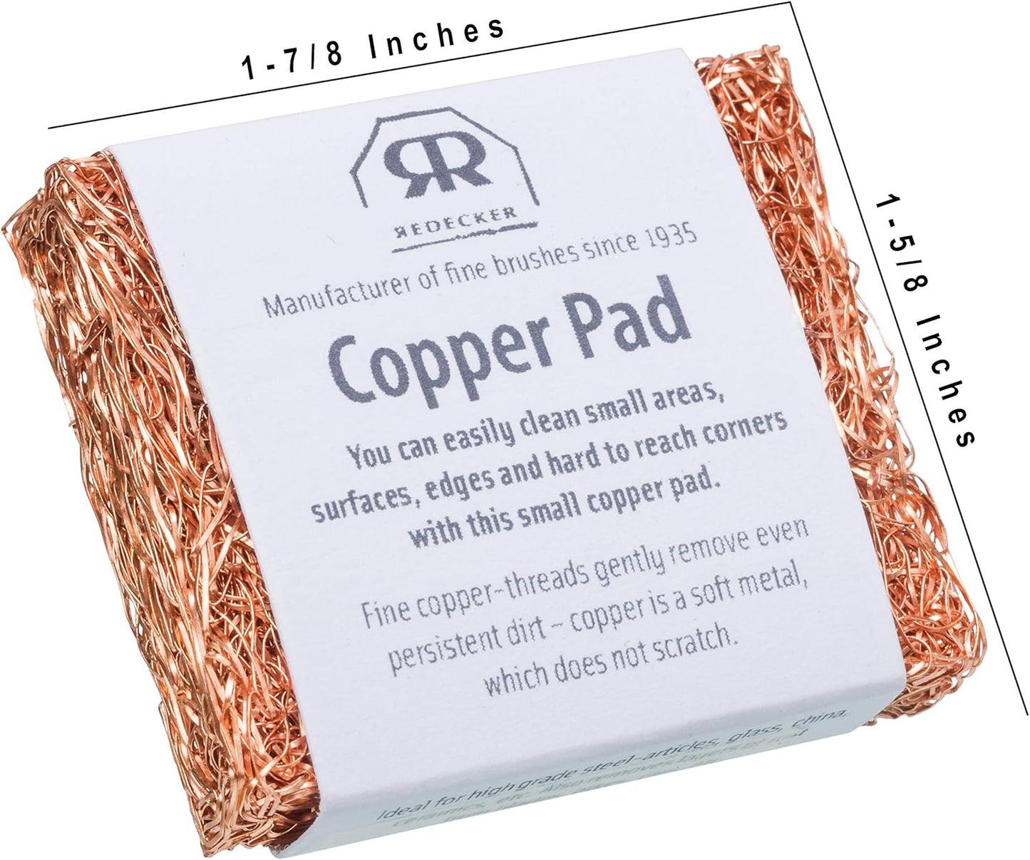 Redecker Copper Thread Mini Scrubber, 2 x 1-5/8 inches, Non-Abrasive Scouring Pad, Scrubber for Cleaning Small Areas, Surfaces, Edges, and Hard to Reach Corners, Made in Netherlands