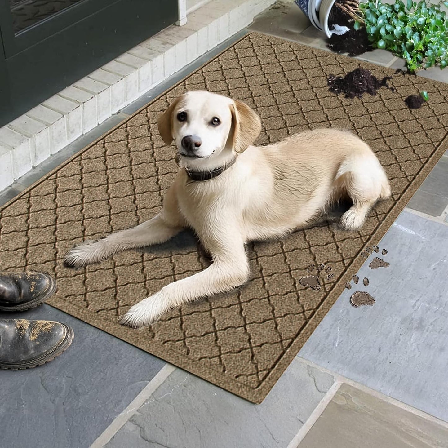 WaterHog Heavy Duty Doorway Mat, 3' x 5', Made in USA, Durable & Skid-Resistant Entryway Mat, Water-Trapping, Indoor/Outdoor Decorative Floor Covering, Cordova Collection, Khaki/Camel