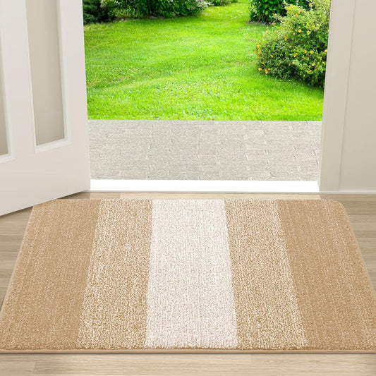 Kitinjoy Indoor Outdoor Door Mat, 30x17 Non-Slip Absorbent Dirt Trapper, Low-Profile Washable Inside Entrance Front Floor Mat, Sturdy Soft Entry Doormats for Entryway, Beige
