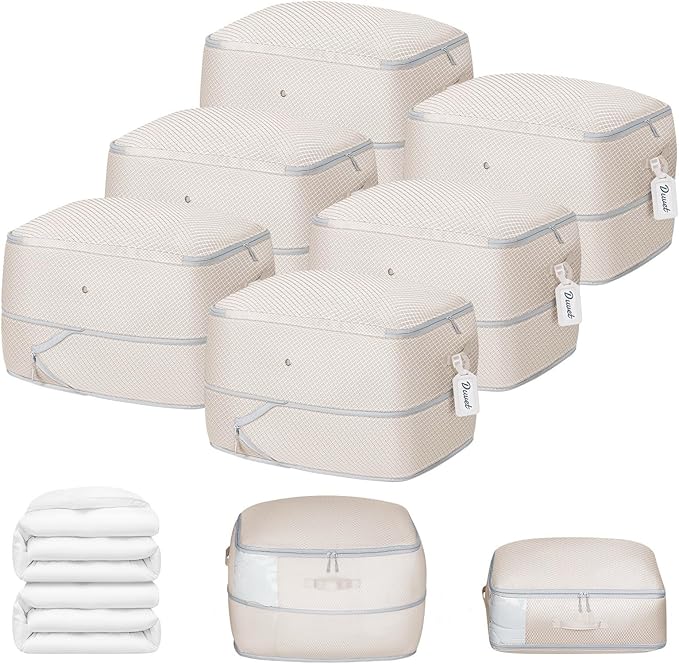 DIMJ Comforter Storage Bag 6 Pack - Blanket Storage Organizer Compression Bags, Large Capacity Ultra Space Saving Self Compression Organize for Bedding, Pillow, Duvet, Sheet Storage with Zipper Window