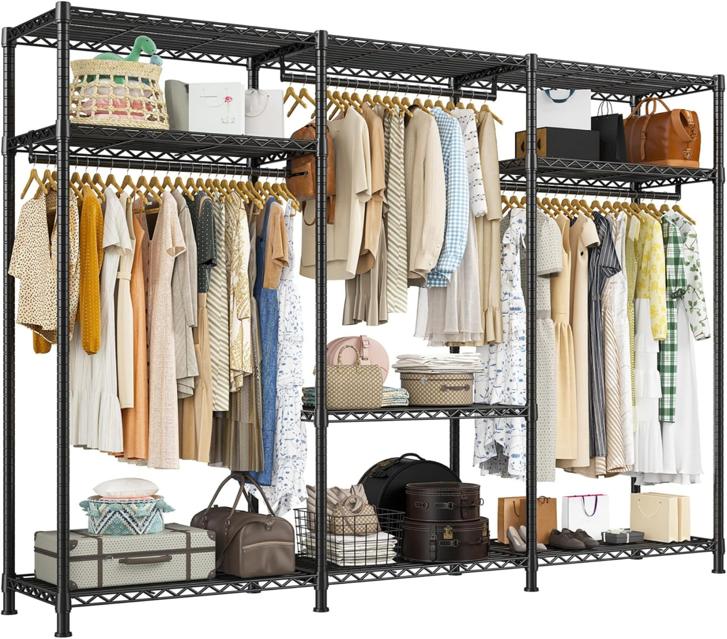 Raybee Clothes Rack Heavy Duty Load 795LBS Portable Clothing Racks for Hanging Clothes Adjustable Garment Rack, 56" W X16 D X 75.5" H Black