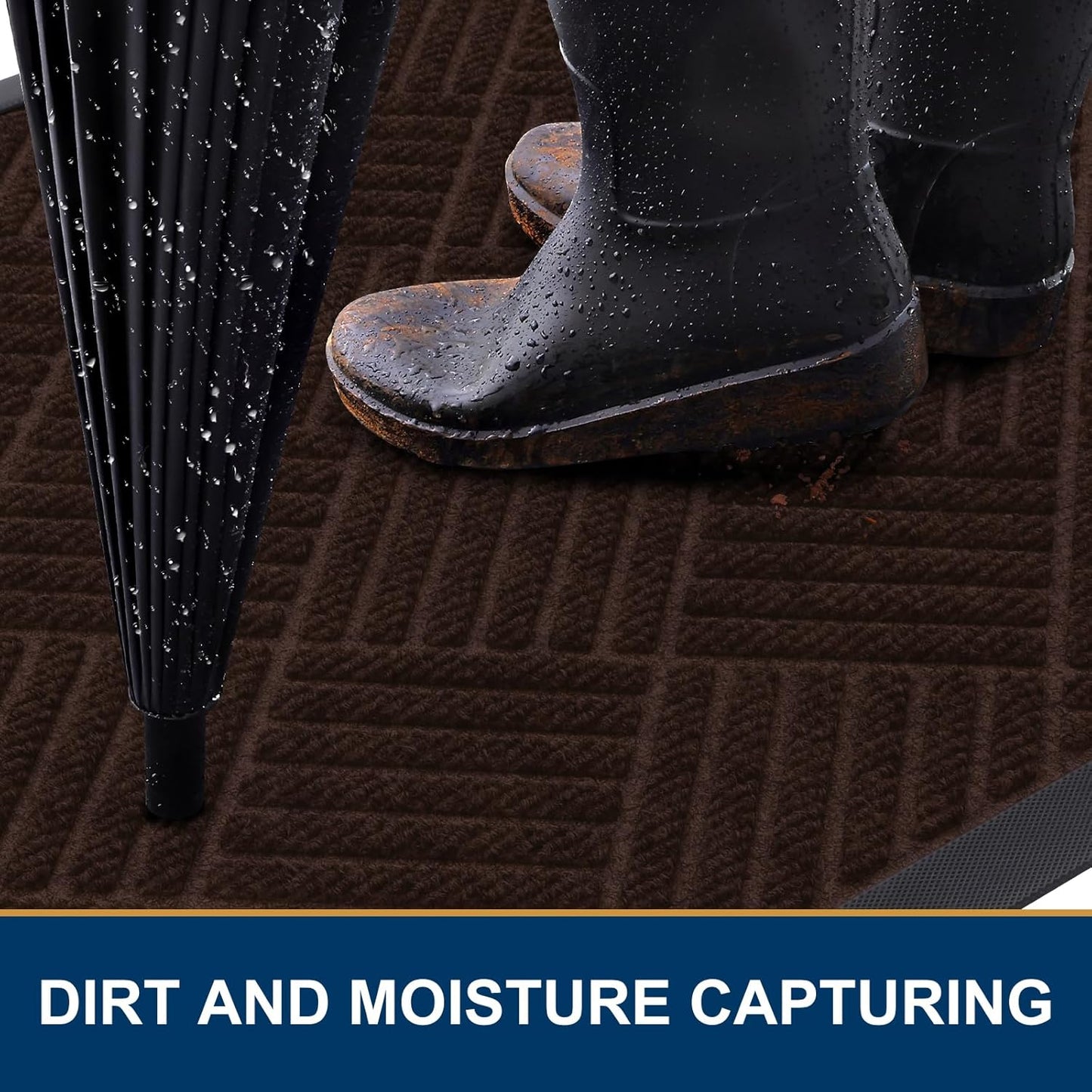 Smiry Front Door Mat Outside Entrance, Heavy Duty Outdoor Indoor Natural Rubber Doormat, Non Slip, Trap Dirt and Moisture, Easy Clean, Low Profile Patio Porch Entryway Mat, 29.5x17, Pure Brown