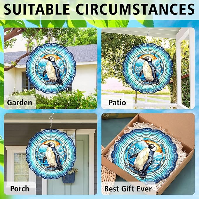 Penguin Yard and Garden Wind Spinner, Unique 3D Hanging Penguin Wind Spinner