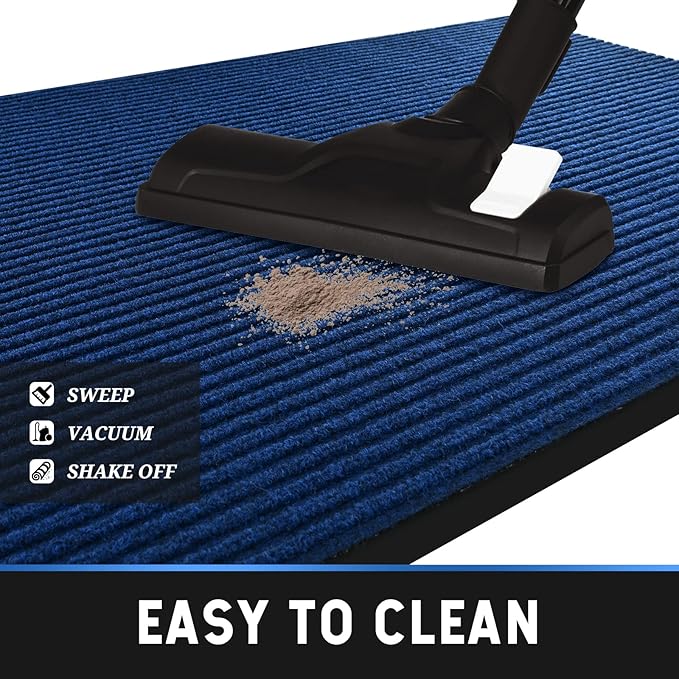 Heavy Duty Entrance Mats, Indoor and Outdoor Rubber Door Mat, Easy Clean Waterproof Anti-Slip Floor Doormat Rug, Low Profile Entrance Shoe Scraper for Entryway, Patio, Garage 47" x 31" Blue