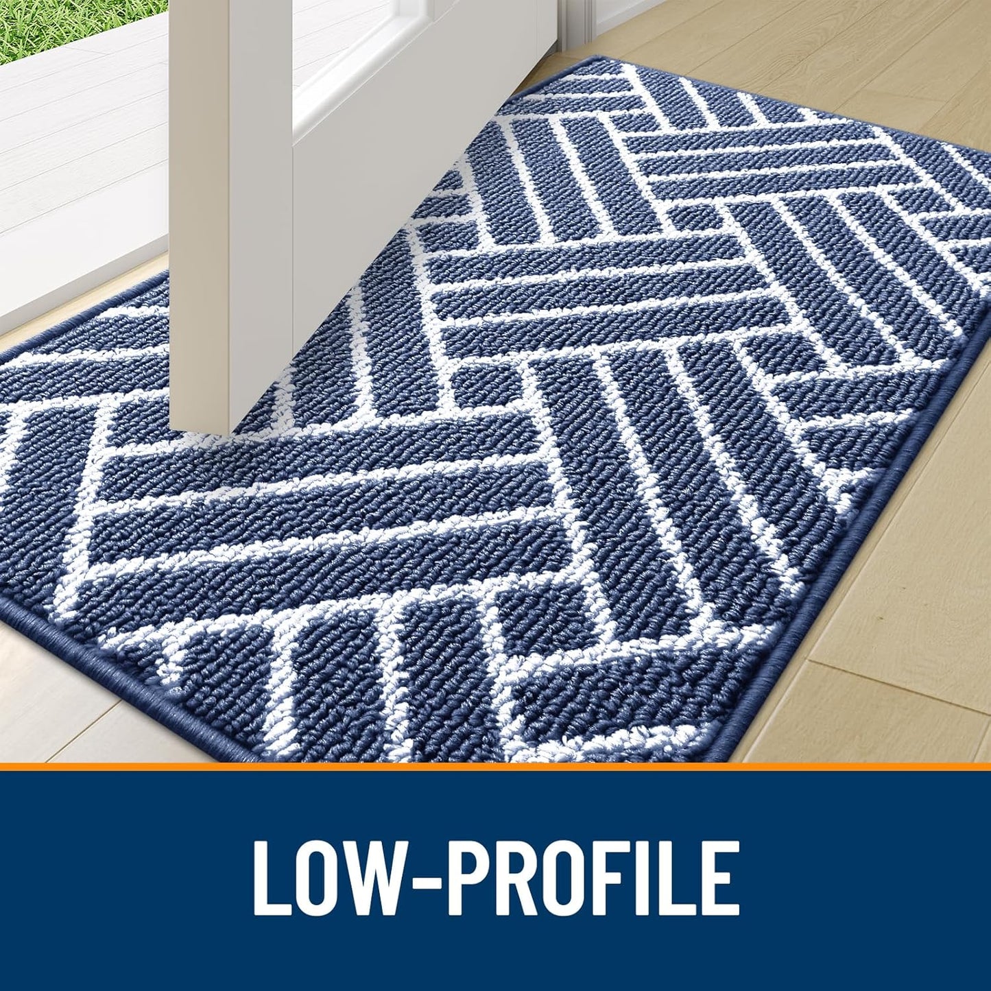 OLANLY Indoor Door Mat, 32x20 Inch, Dirt Resistant and Absorbent, Non-Slip Rubber Backing Floor Mats, Easy Clean Low-Profile Doormat for Entryway, Front Door, and Inside Entrance, Navy