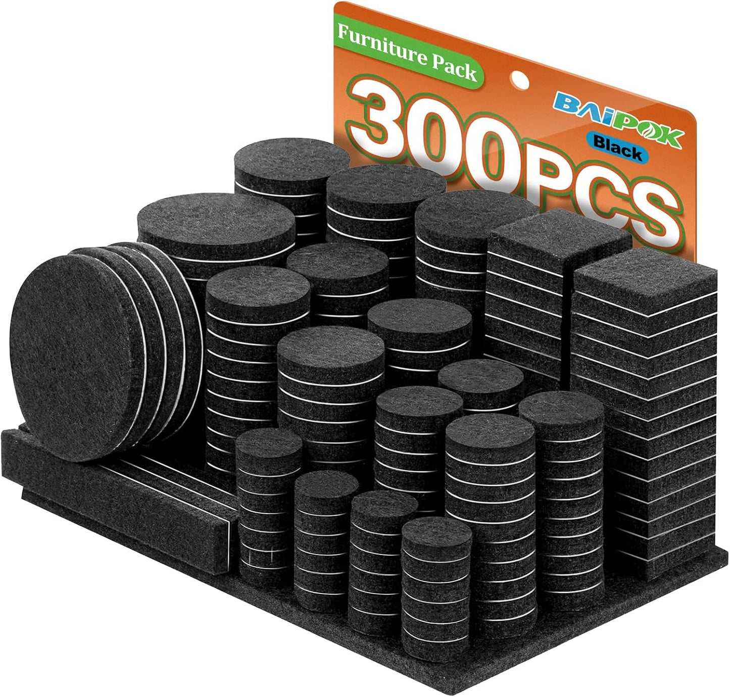 Furniture Pads 300 Pieces Felt Furniture Pads Premium Huge Pack, BAIPOK Self Adhesive Anti Scratch Floor Protectors for Desk Chair Legs and 60 Rubber Bumpers for Hardwood Tile Floor