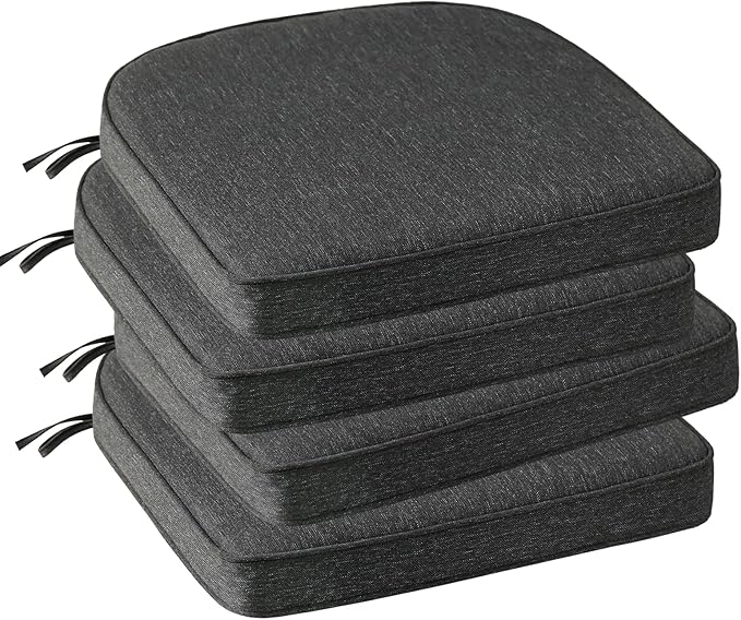 Outdoor Round Corner Seat Cushion, 17"x16"x2", Set of 4, Non Slip Seat Cushion Pads with Removable Cover for Patio Furniture, Garden Yard Lawn, Charcoal Gray