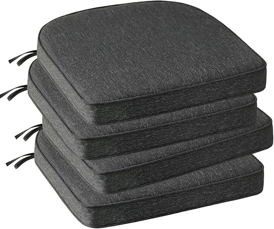 Outdoor Round Corner Seat Cushion, 17"x16"x2", Set of 4, Non Slip Seat Cushion Pads with Removable Cover for Patio Furniture, Garden Yard Lawn, Charcoal Gray