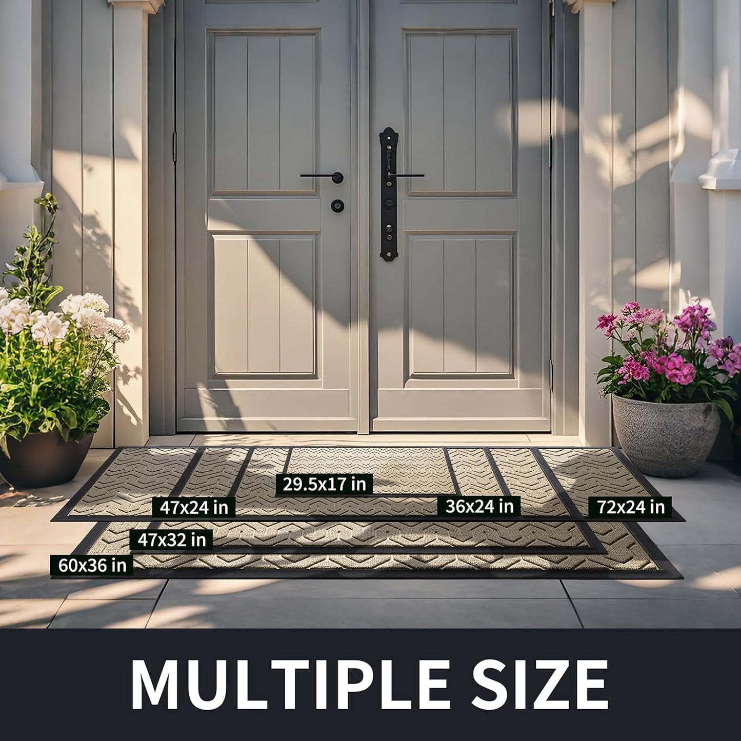 Yimobra Front Door Mat Outside Entrance 29.5x17, Waterproof Heavy Duty Outdoor Mats for Front Door, Non Slip Rubber Entry Mat for Garage Patio, Light Beige