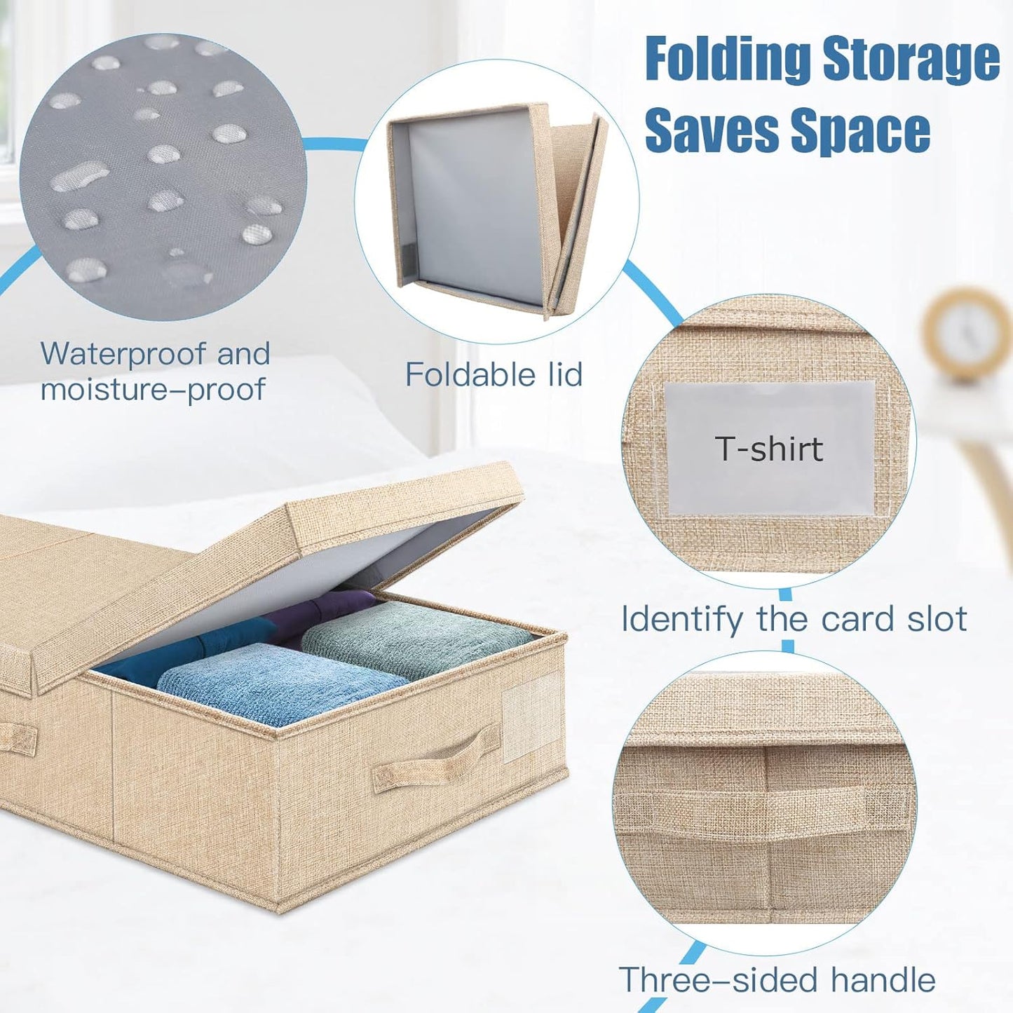 Underbed Storage Containers Bin with Lids (Set of 2) Large Under Bed Storage Organizer Box with Handle, Foldable Under the Storage Bags for Organizing Clothes, Shoes, Blankets, Pillows-Khaki