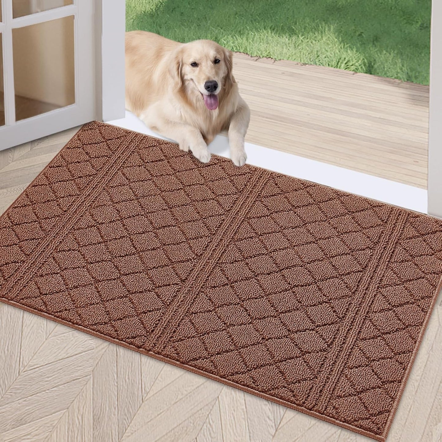 REFETONE Indoor Doormat, Front Back Door Mat 16"x24" Absorbent Rubber Backing Non Slip Door Mats, Low-Profile Resist Dirt Rugs, Machine Washable Door Rug Inside Floor Mat for Entryway, Chocolate