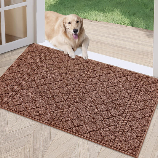 REFETONE Indoor Doormat, Front Back Door Mat 16"x24" Absorbent Rubber Backing Non Slip Door Mats, Low-Profile Resist Dirt Rugs, Machine Washable Door Rug Inside Floor Mat for Entryway, Chocolate