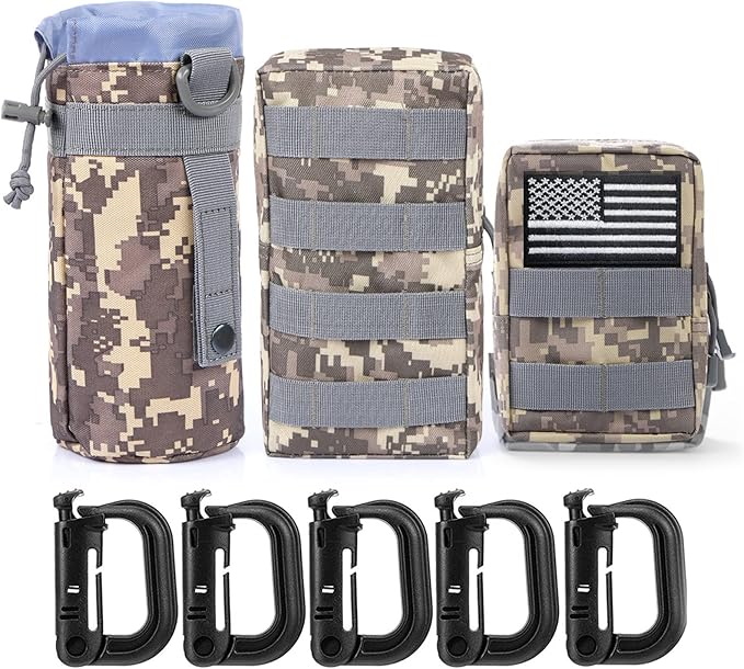 Gogoku 3 Pack Molle Pouch Combo Water Bottle Pouch Holder Tactical Molle Pouches Compact Utility Waist Bag Pack