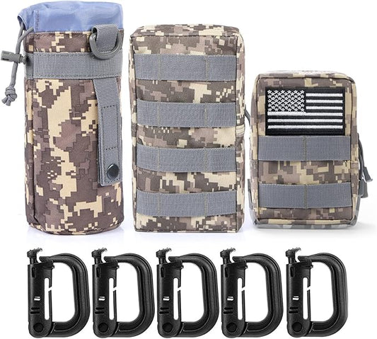 Gogoku 3 Pack Molle Pouch Combo Water Bottle Pouch Holder Tactical Molle Pouches Compact Utility Waist Bag Pack