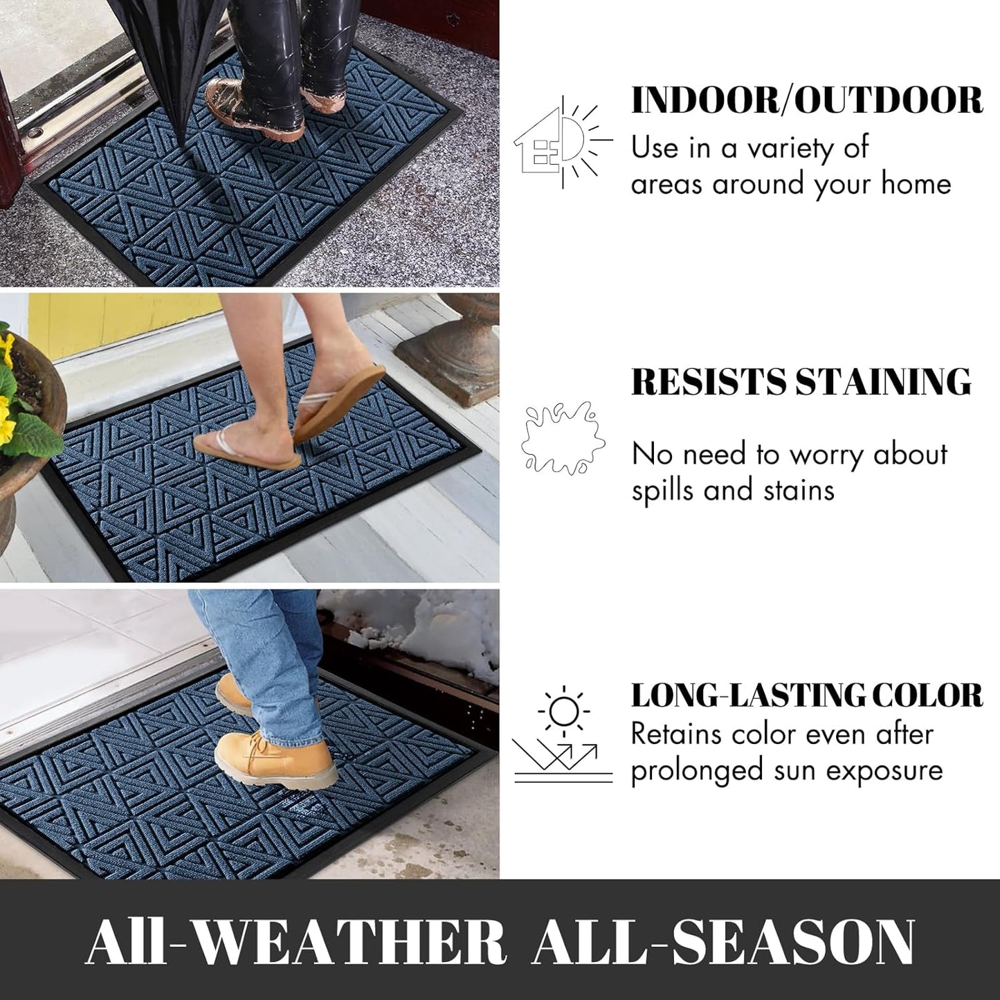 Yimobra Outdoor Mats for Front Door 29.5x17, All-Weather Waterproof Non-Slip Outdoor Door Mat Outside Eentrance, Garage/Patio Entryway Indoor Doormat, Easy Clean, Blue