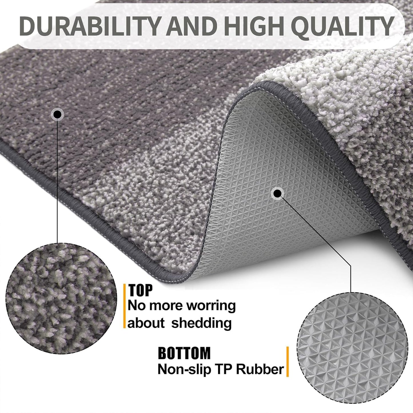 Kitinjoy Indoor Outdoor Door Mat, 59x36 Non-Slip Absorbent Dirt Trapper, Low-Profile Washable Inside Entrance Front Floor Mat, Sturdy Soft Entry Doormats for Entryway, Light Grey