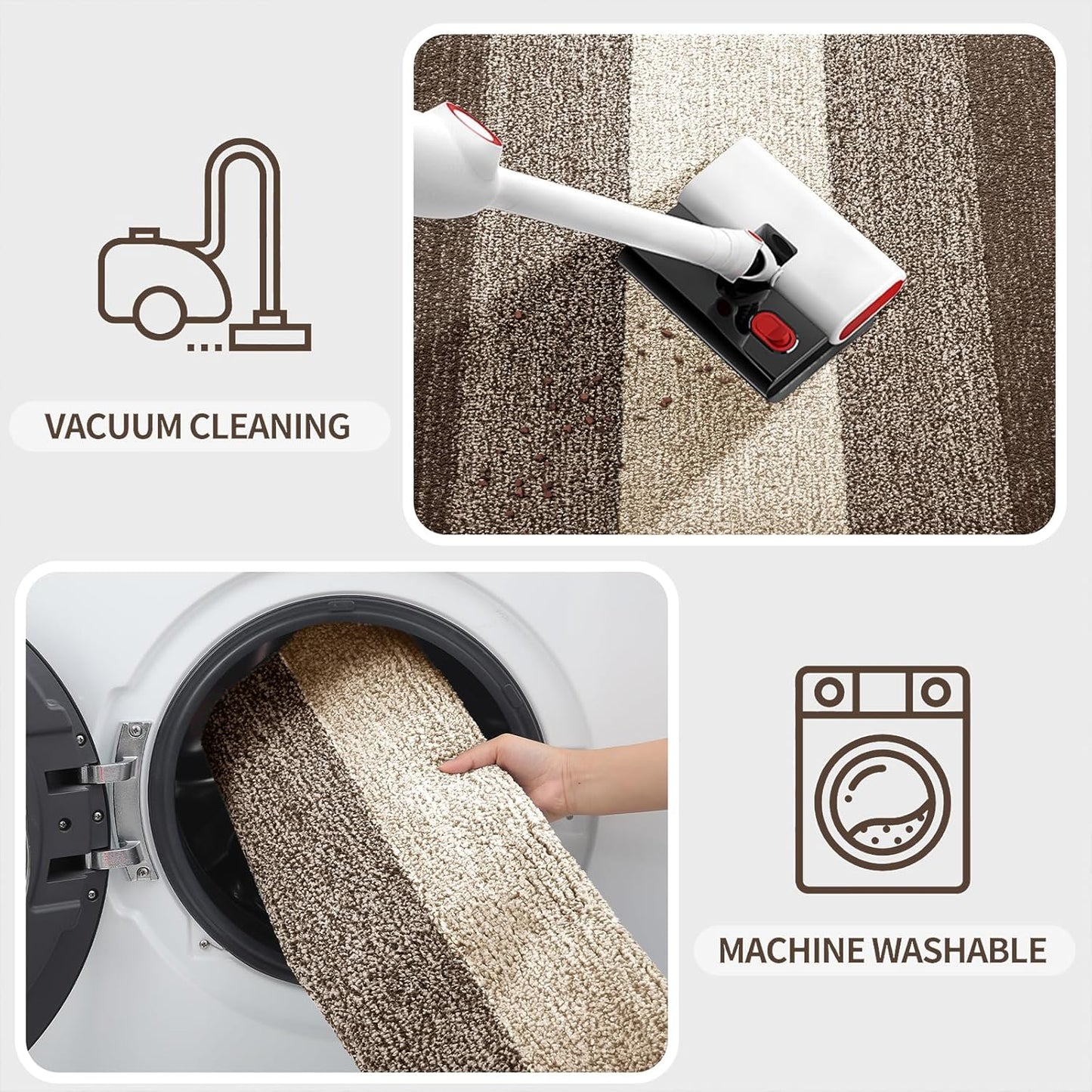 Kitinjoy Indoor Outdoor Door Mat, 71x47 Non-Slip Absorbent Dirt Trapper, Low-Profile Washable Inside Entrance Front Floor Mat, Sturdy Soft Entry Doormats for Entryway, Light Brown