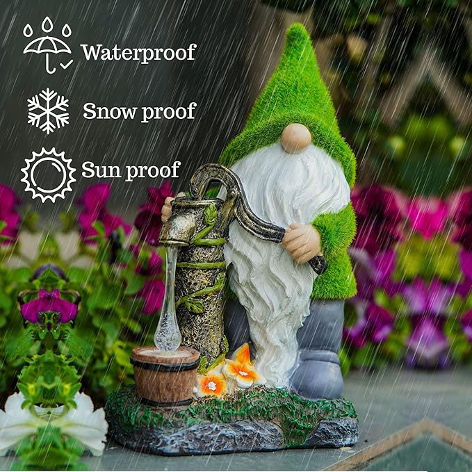 Water Pump Gnome Decorations for Yard/Lawn/Patio/Deck Outdoors Decor – Weatherproof Garden Statue – Fun Spring Summer Charming Gnomes Gifts for Women (Forest Green) and home - Fall Deals/Clearance