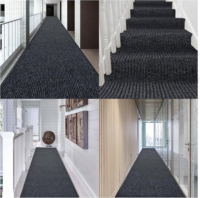 Rubber Door Mat About W3' ×L10' Heavy Duty Large Outdoor Indoor Mat Durable Entrance Doormat Waterproof Rubber Back Rugs for Home Entryway Patio Porch Office Business Areas (Grey)