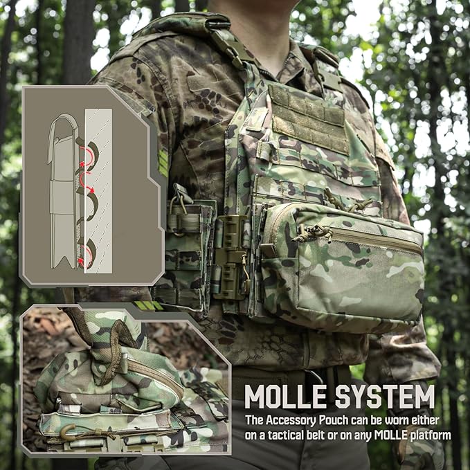 WYNEX Tactical Molle GP Admin Pouch, Molle General Purpose Pouch EDC Molle Utility Tool Pouch Organizer Military Multi Purpose Bag Modular Pouches Cummerbund Belt Pouch with Hook and Loop Insert Panel