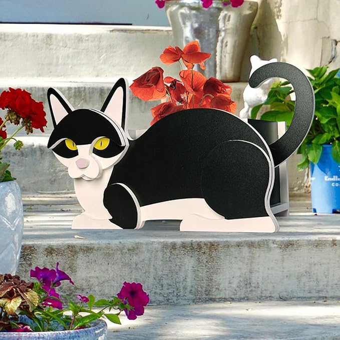 Black and White Cat Planter, Pet Shape Garden Pots Plant Pots for Indoor/Outdoor Gardens Decoration, Cute, Surprise Gifts/Souvenirs for Pet Lovers