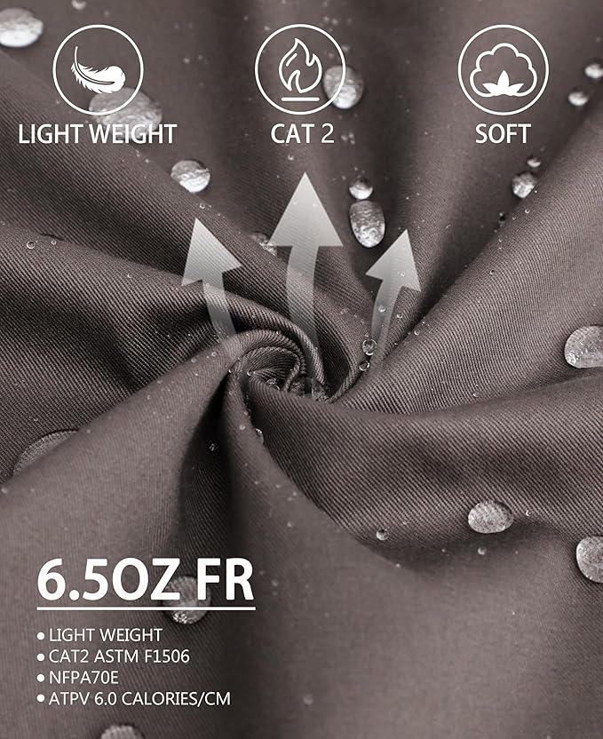 TICOMELA FR Shirts for Men Flame Resistant Shirt CAT2 Light Weight 6.5oz Fire Retardant Men's Welding Shirt