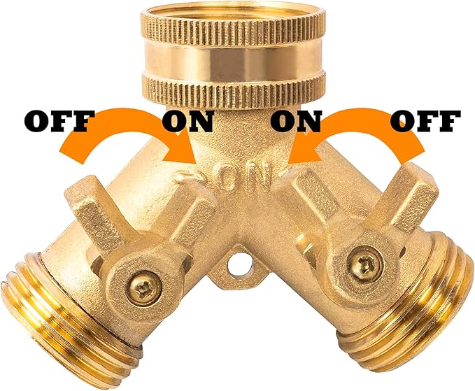 Xiny Tool Hose Splitter, Garden Hose Splitter Heavy Duty 2 Way, Solid Brass Water Hose Y Splitter 2 Valves with 2 Extra Rubber Washers