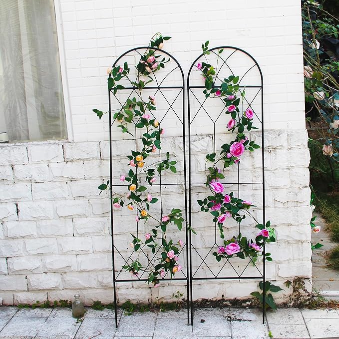Garden Trellis for Climbing Plants Outdoor 2 Pack 59" H x 15.9" W Unique Design Metal Trellis for Cucumber, Tomatoes, Vines, Flower Beds, Roses - Rust Proof Iron