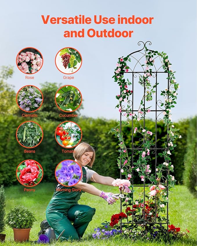 VEVOR Garden Trellis for Climbing Plants, 87 x 20 in, 4 Packs Rustproof Metal Garden Flower Trellis, Outdoor Climbing Rose Trellis Cucumbers Support, Decorative Clematis Trellis for Courtyards Lawns