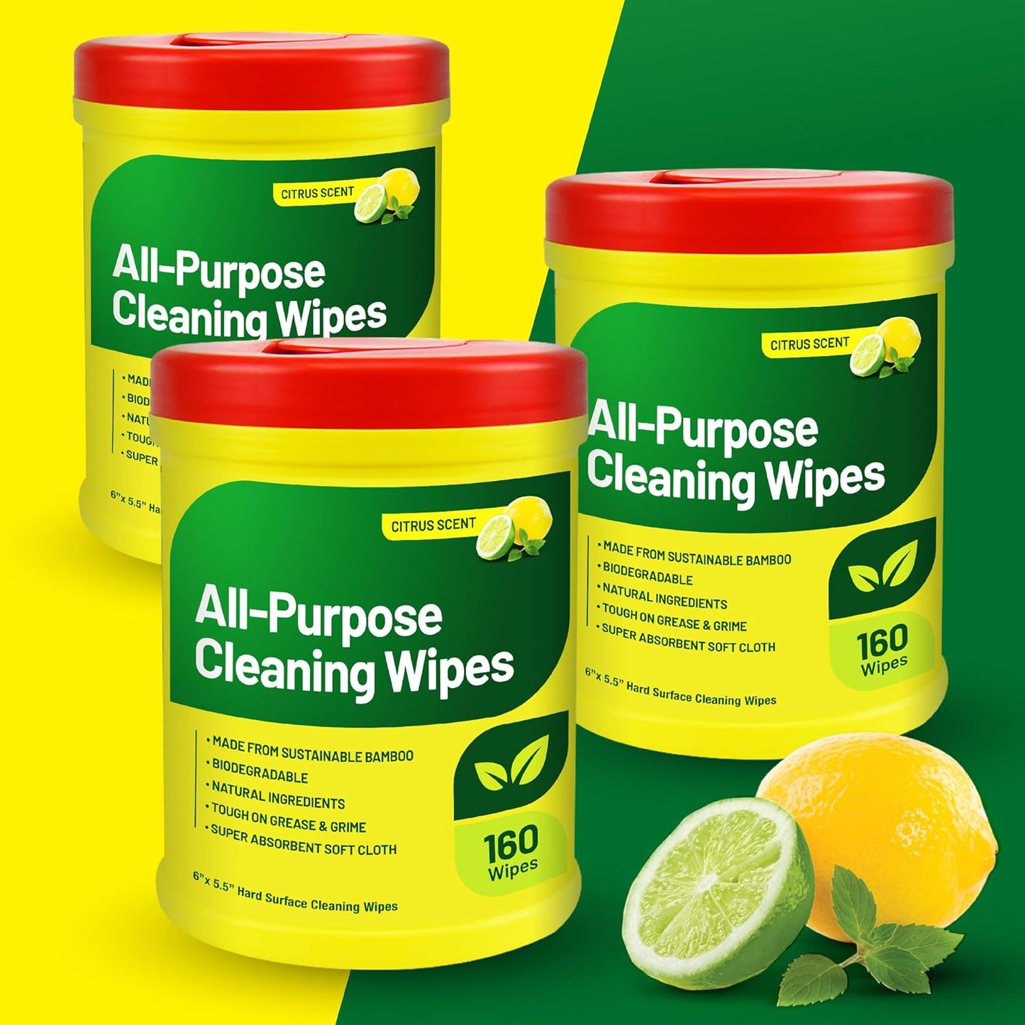 RTS Companies Inc All-Purpose Cleaning Wipes, Citrus Scent, Biodegradable, Multi-Surface, 160 Wipes (3 Pack)