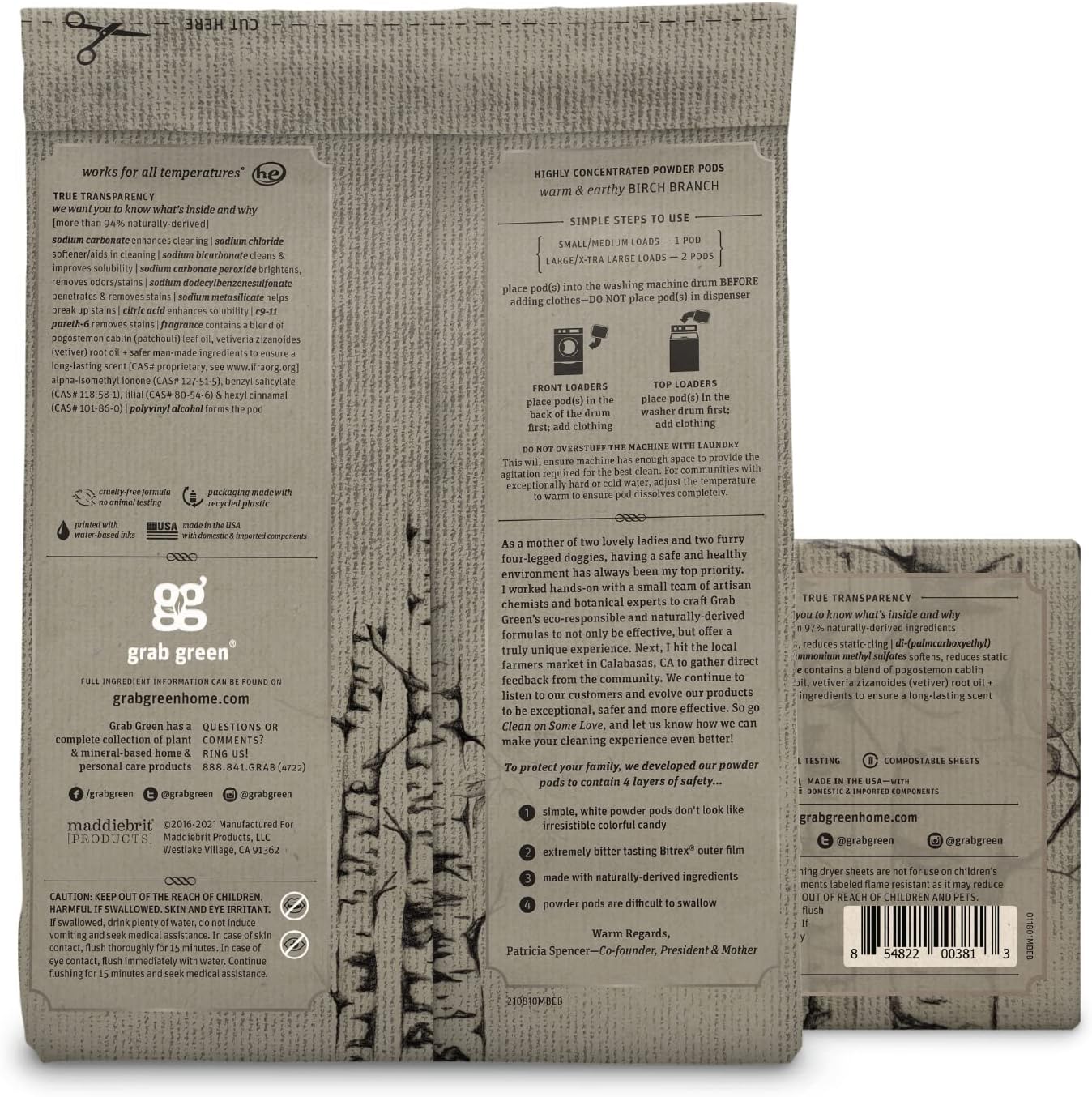 Grab Green Stoneworks Laundry Detergent Pods and Dryer Sheet Bundle, 50 Count Pods and 80 Dryer Sheets, Birch Branch Scent, Plant and Mineral Based Laundry Care Set