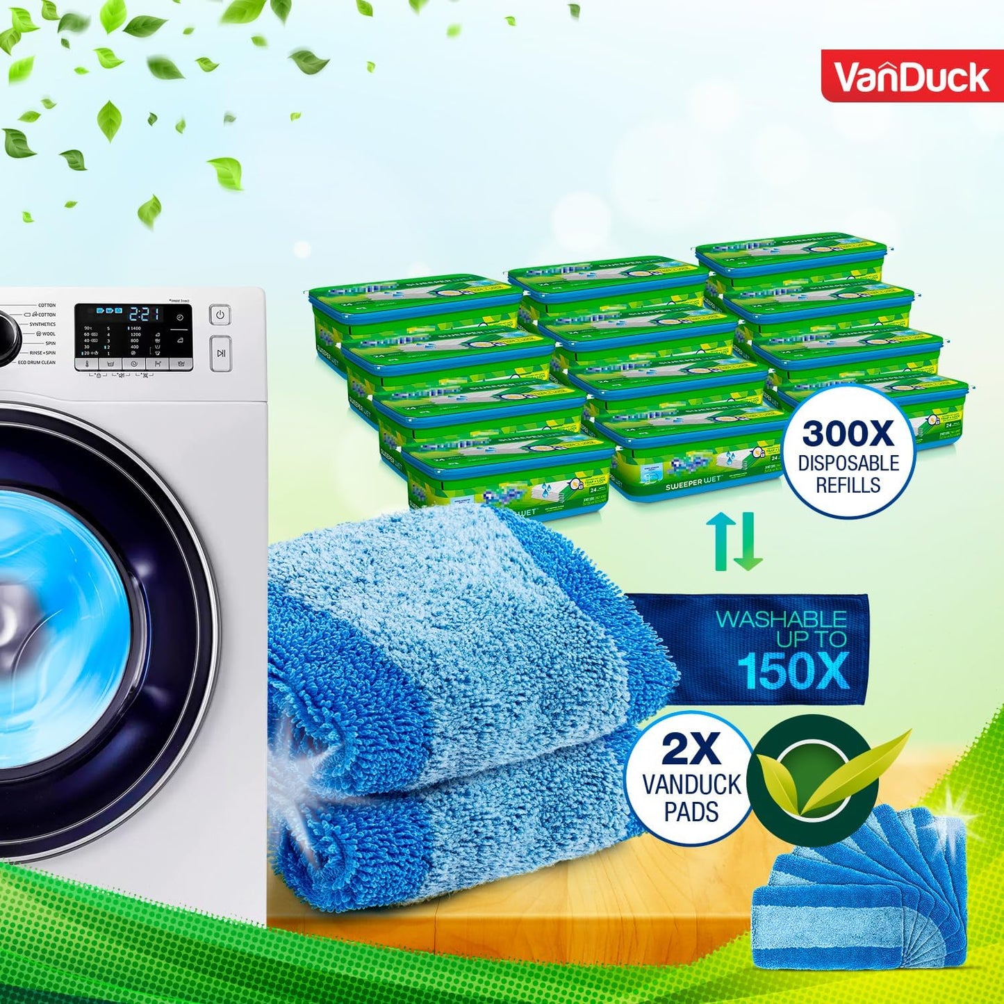 VanDuck Reusable Pet Heavy Duty Mop Pads Compatible with Swiffer Sweeper (6-Pack) - Washable Microfiber Mop Pads for Wet & Dry Use - All Purpose Floor Mopping and Cleaning Product