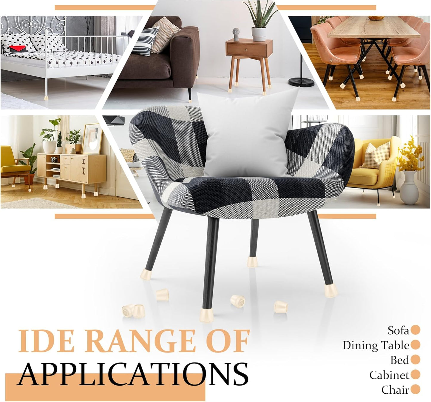 3/4" Round Rubber Chair Leg Tips Caps, Chair Leg Floor Protectors, Non-Slip Chairs Legs Caps, Stool Feet Protectors Cap, Folding Metal Chairs Legs Tip Replacement (White, 12 Pack)