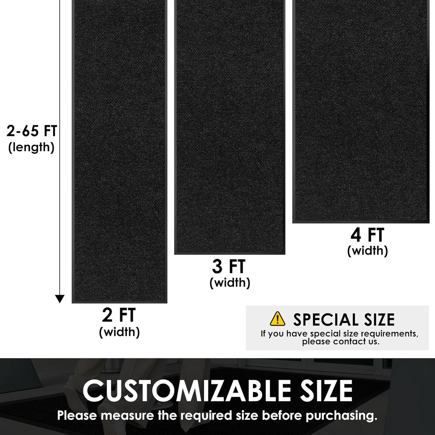 3′ x 3′ Front Door Mat Indoor Outdoor Entrance, Commercial Floor Mat Heavy Duty Dirt Trapper Entryway Doormat, Custom Size Non Slip Rubber Backing Welcome mat, Door Mat for High Traffic Area