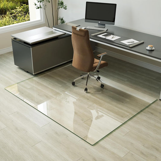 Koonmi Tempered Glass Chair Mat for Hardwood Floors & Carpets, 54" x 72“ Transparent Heavy Duty Office Floor Protector with Noise-Free Gliding Shatterproof for Home Office Desk