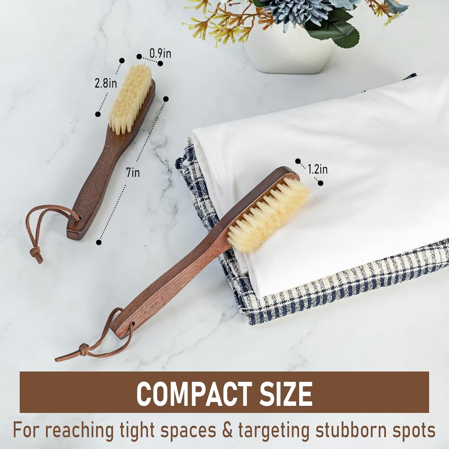 Takavu White Boar Bristle Laundry Stain Brush Set (2 Pack) - Small Spot Cleaner Scrubber for Clothes, Fabric Pre-Wash Treatment, Delicate Garment Care