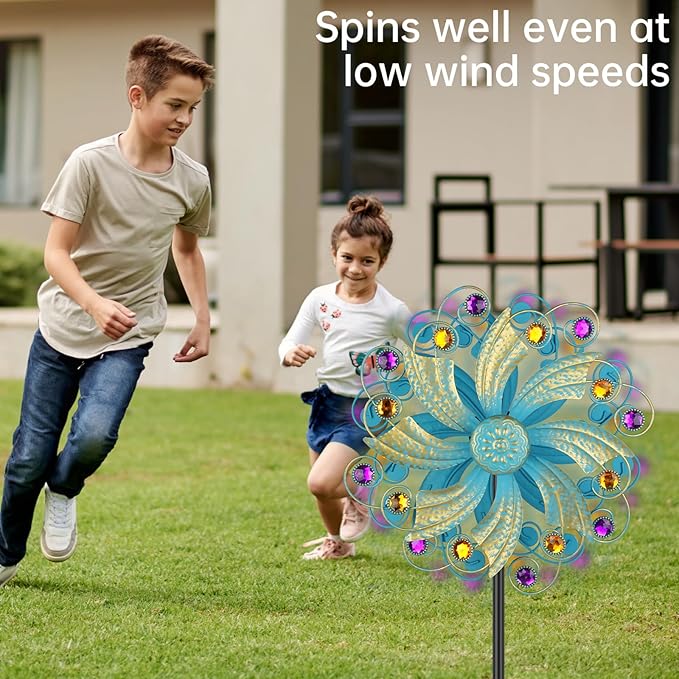 Metal Wind Spinners Outdoor, Golden Kinetic Wind Sculpture Garden Pinwheels with Metal Stake, Yard Art Decor for Patio, Lawn & Garden, Creative Gifts 57.5 * 13 Inch