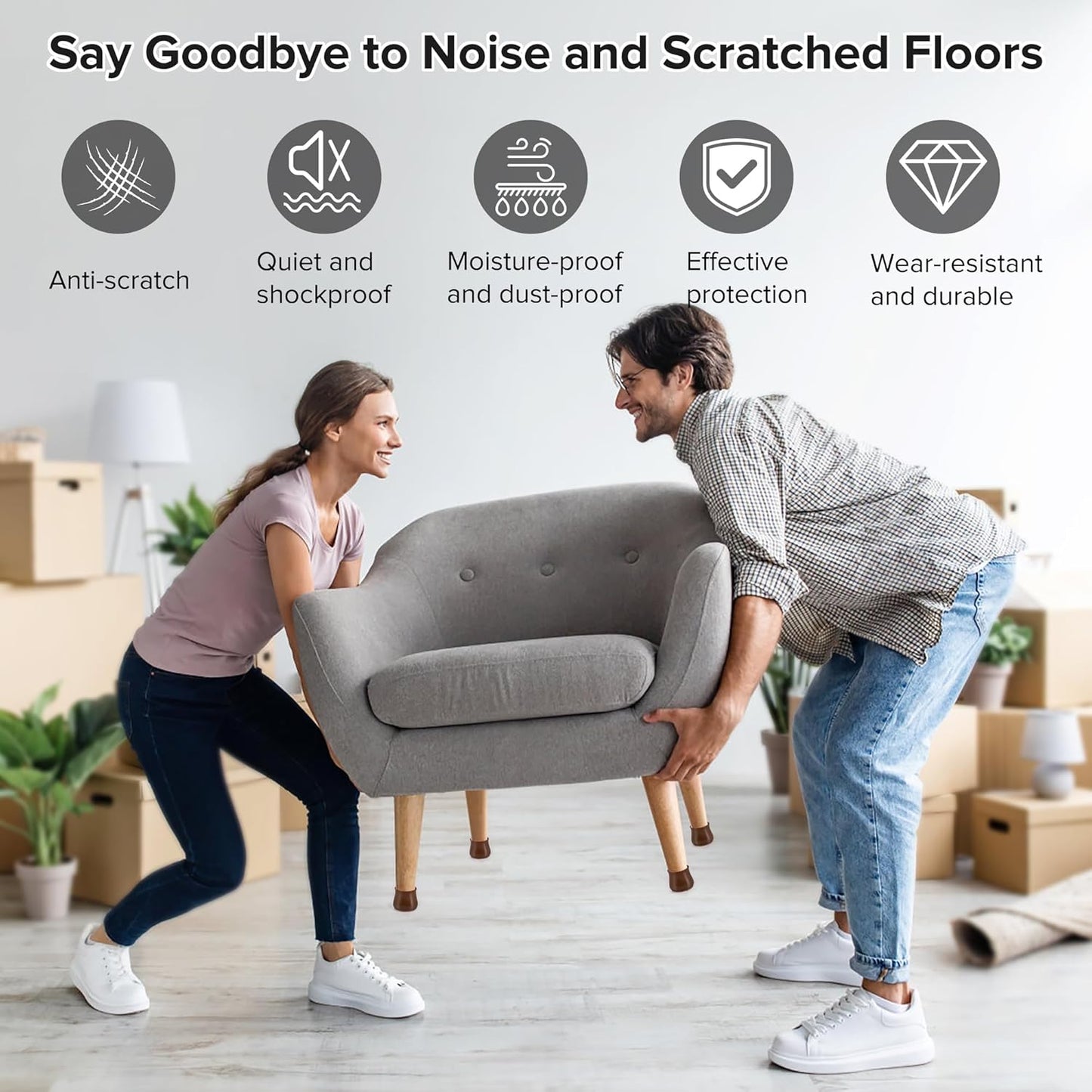 24PCS Upgraded Silicone Chair Leg Floor Protectors for Hardwood Floors, Furniture Sliders for Chair Legs, Felt Bottom Furniture Pads, Anti-Slip Round&Square Cap Covers to Scratch and Reduce Noise