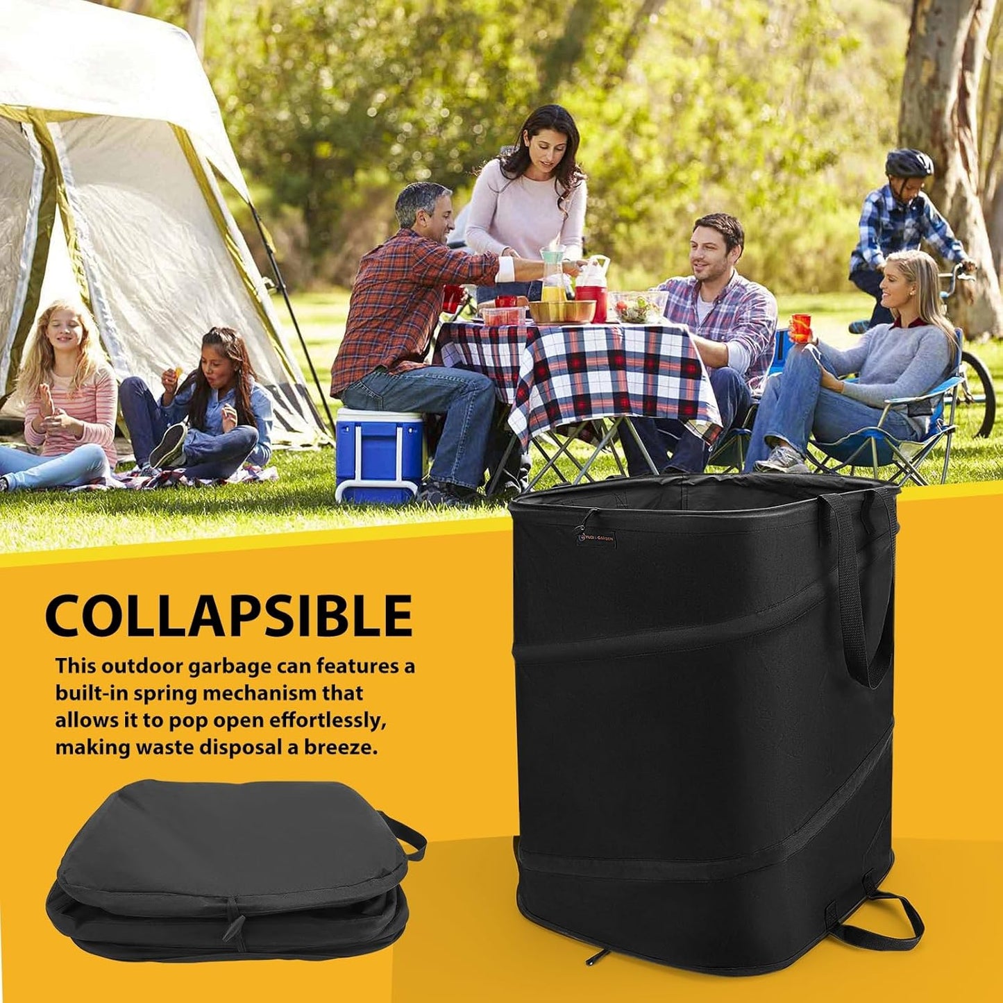 YUDI & GARDEN 46 Gallon Square Collapsible Yard Waste Bin｜Collapsible Trash Can｜Camping Trash Can, for Collecting Weeds or Yard and Party Waste