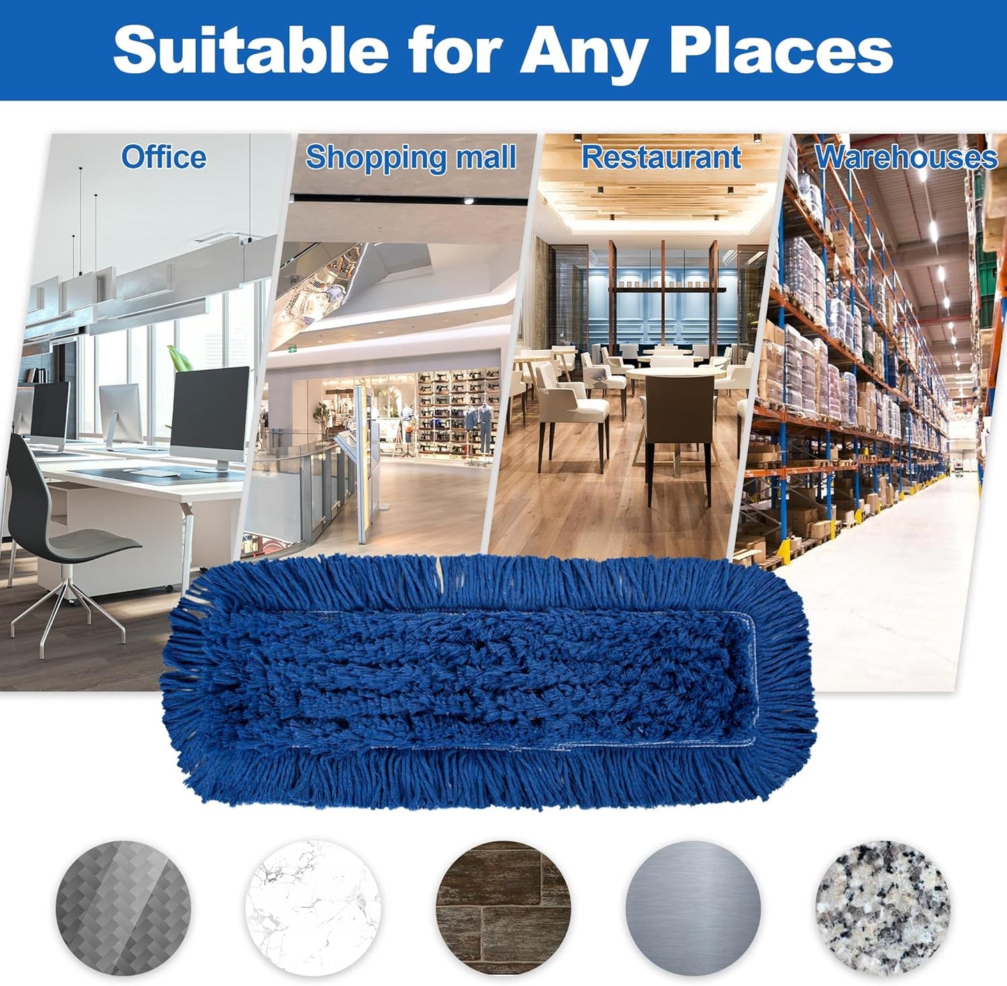 4 Pack - 24-Inch Washable Dust Mop Heads – Full Cloth, Extra Durable, Easy Button - No Clinging to Hair or Fur, Easy to Use Replacement for Commercial and Home Cleaning - iDeaology