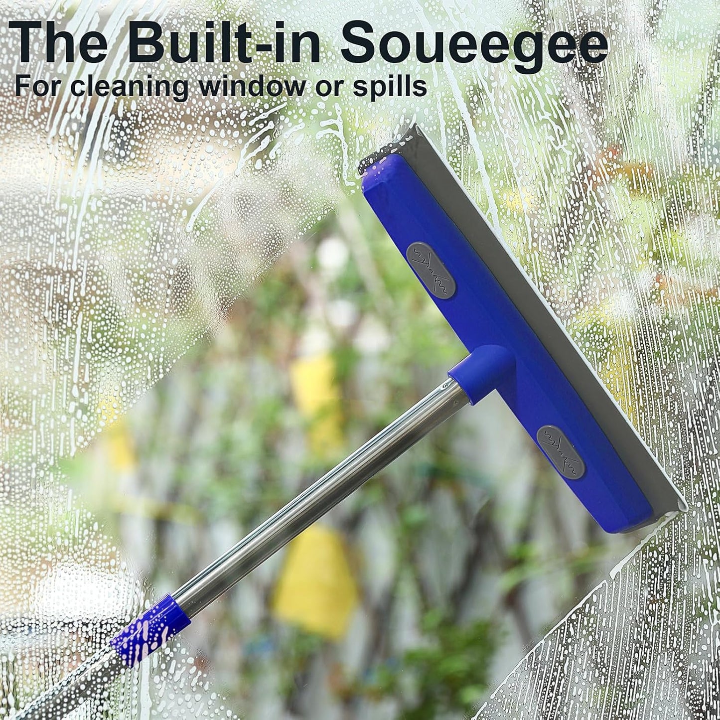 57" Rubber Broom for Pet Hair Removal, 2-in-1 Floor Brush & Squeegee, Extra Long Handle Fur Broom for Carpet, Hardwood, Tile & Windows | Pet Hair Remover with Lint Brush for Home & Auto Cleaning