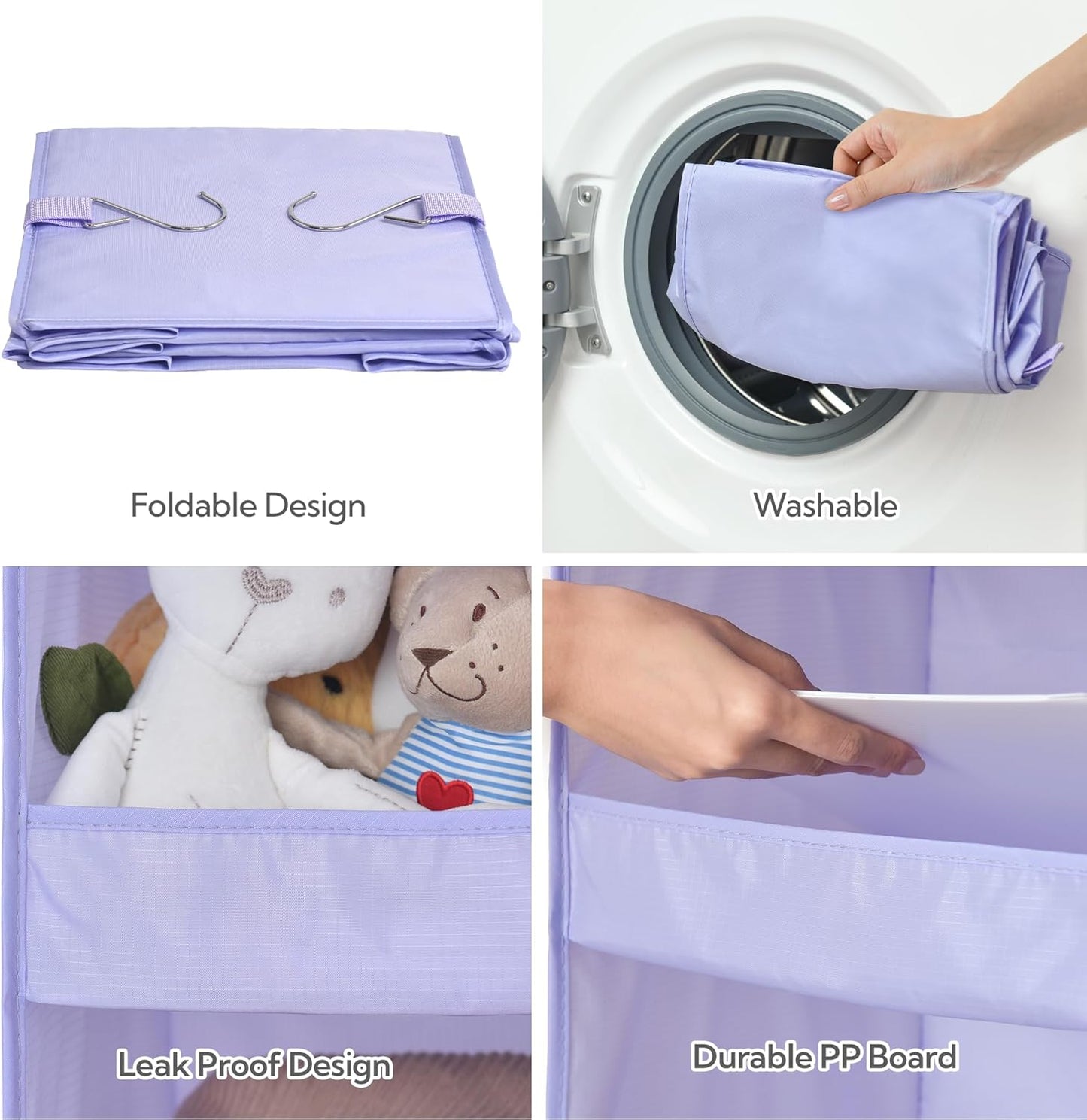 GRANNY SAYS 3 Shelf Hanging Closet Organizers and Storage, Collapsible Closet Storage Organizer with 2 Metal Hooks, Leak-Proof Hanging Shelves for Nursery, Kids Room, Bedroom, 1 Pack, Purple