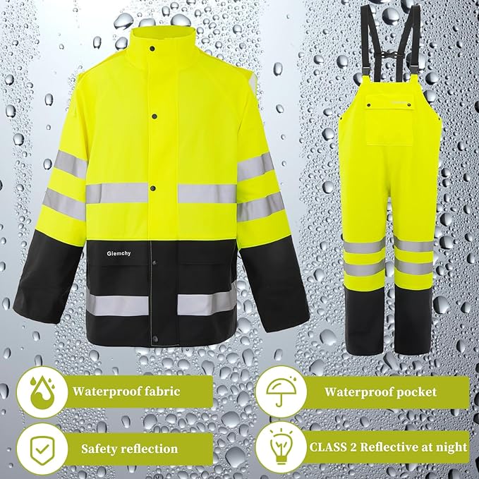 Rain Suit For Men & Women Waterproof Heavy Duty Rain Gear Reflective Jacket for Fishing Outdoor Work Raincoats